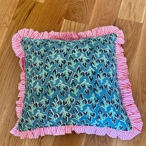 Blue and Pink Ruffled Pillow
